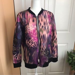Bebe Colorful Animal Print Bomber Jacket Size 1X EUC